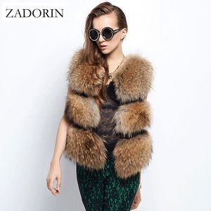 Zadorin Höst Vinter Mode Kvinnor Faux Fur Vest Ärmlös Raccoon Dog Fur Västar Gilet Manteau Forure Femme Waistcoat S-2XL