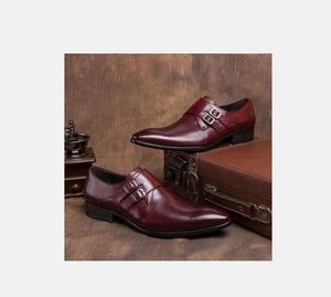 Europe America Men pointed-toe handmade shoes fashion Double Buckle oxford for men Genuine leather party wedding shoes