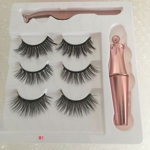 High Quality 3 Pairs Magnetic Eyelashes False Lashes +Liquid Eyeliner +Tweezer eye makeup set 3D magnet Natural reusable No Glue Needed.