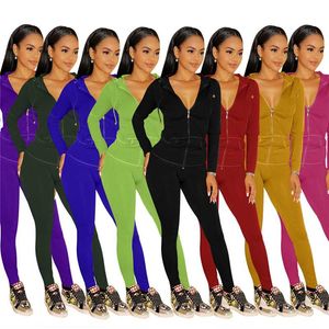 Iki Parçalı Elbise Kadın Eşofman Katı Renk Fermuar Kazak Üst Ve Pantolon Suit Set Koşu Femme Giyim Streetwear Spor Kıyafetleri
