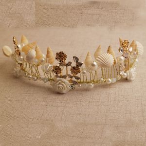 Biżuteria panna młoda Pearl Conch Powłoki Zroszony Nakładki Nagrody Modelowanie Ręcznie Korona Akcesoria Do Włosów Plażowa Bride Crown