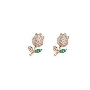 Rose Stud örhängen S925 Silver Needle Plated 18k Gold Micro Set Zircon Exquisite Earrings Korean Style Wedding Party Earrings Jewelry Valentine's Day Gift SPC