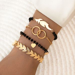 S1651 Hot Fashion Schmuck 4 teile/satz Armband Doppel Ring Herz Anhänger Perlen Armreif Armbänder Set