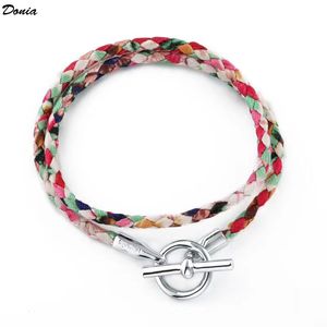 Donia gioielli moda esagerazione tondo in acciaio al titanio doppio strato Bracciale lettera multicolor in pelle personalizzata Designer Bracciale