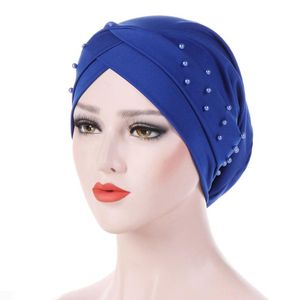 Cappello per chemioterapia da donna Perline Moda Stile occidentale Accessori solidi Turbante elasticizzato Fronte Croce Casual per avvolgere la testa del cancro