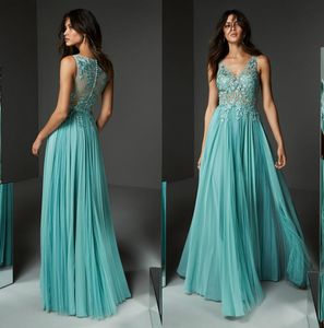 Elegant V Neck Evening Dresses Button Back Prom Dress Floor Length Blue Tulle Custom Made Formal Party Gowns