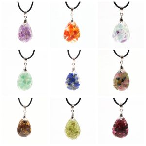 Handmade Chip Stone Wate rdrop Pendant Necklace for Women Men Gemstone & Crystal Column Tear Drop Pendants Jewelry