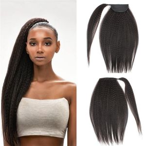 Afro Kinky Straight Human Hair Ponytail for Black Women Natural Black color Virgin Brazilian Wrap Around Ponytail Hair Extensions 120g