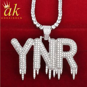 Custom Name Personalized Solid Back Dripping Letters Necklaces For Men Silver Color With 4mm Tennis Chain Cubic Zircon Hip Hop Jewelry