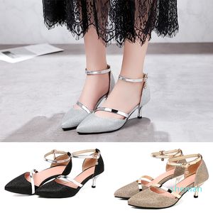 Hot sale-women's glitter high heel sandals pumps ankle strap pointed toe stiletto luxury stylish wedding party shoes