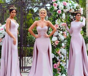 2021 Light Purple Mermaid Bridesmaid Dresses Overskirt Sleeveless Lace Applique Sweetheart V Neck Jewel Long Sleeves Maid of Honor Gown