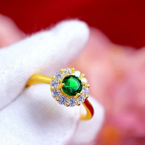Fedi nuziali di fidanzamento con pietra CZ a quattro artigli verdi per donna Fascia per anello da dito da donna riempita in oro giallo 18 carati