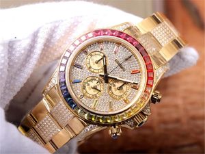 Zegarki męskie/damskie Roler 4130 Automatyczny mechaniczny ruch czasu stalowy zegarek Inkrustowany Rainbow Gradient Sapphire x