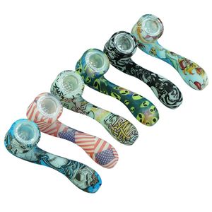 wholesaglow in the dark silicone Pipes glass pipe for 7 word shape smoking pipes with Hidden Bowl Piece Bent Spoon Type Unbreakable Luminous