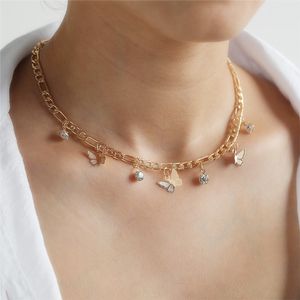 Delicate Butterfly Choker Necklace For Women Gold Butterfly Chain Necklace Shining Rhinestones Pendants Necklace Female Jewelry