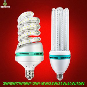 E27 LED مصباح الذرة U لولبية الشكل 85-265V 3000K / 6500K 3W 5W 7W 9W 12W 18W 24W 32W أضواء توفير الطاقة للمنزل