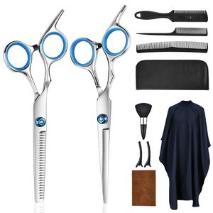 Hair Cutting Scissors Set 9 PCS Thinning Shears Hairs Razor Comb Clips Cape Hairdressing Professional free ship styling tools
