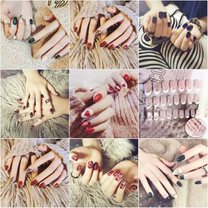 Simple 24pcs/set Red Gradient Jump Color Design Finished Fake Nails Short Size Full Nail Tips Patch Lady Art Tool