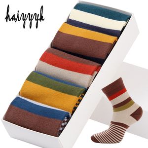 5 Pair/Lot Cotton Men's Socks Colorful Stripe Socks Fashions Compression Happy Crew Socks Men Big Size 39-45 200924