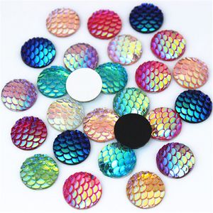 200pcs 12mm AB Color Round Resin Rhinestone Fish Scale Flatback Crystal Sew On Stones For clothing Crafts Decorations DIY ZZ623