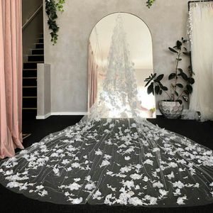 Atemberaubende 5 m lange Brautschleier mit Blumenapplikationen, Spitze, Hochzeitsschleier, Vestido De Noiva Longo, nach Maß