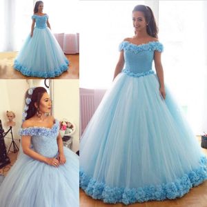 Blaue schulterfreie Brautkleider, Prinzessin-Brautballkleider, Spitzenapplikationen, Brautkleider für Petites-Größen in Übergröße nach Maß