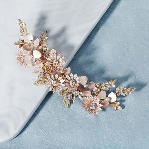 Hair Clips & Barrettes Bride Wedding Grip Handmade Rhinestone Hairpin Retro Gold Flower Leaves Clip Headpeice Headband Accessories VL