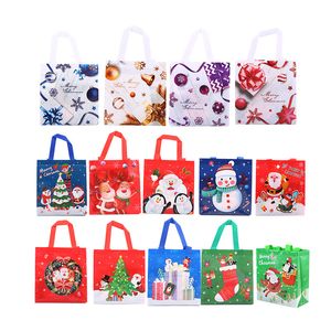 Julklappspåse Xmas Santa Snowman Deer Non-Woven Takeaway Förpackningsväska Engångsfood Presentpaketväska