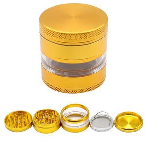 Newest Herb Grinder 63mm*64mm 4 Piece with Removable Mesh Screen Transparent Window Spice Tobacco Mill Crusher Abrader Smoking