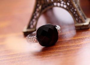 Anillos de bodas rosado Mujeres Negro Onyx de piedras preciosas dedo taladro de cristal anillo de destello retro de la personalidad de los anillos de piedras preciosas