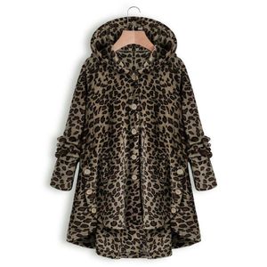 Kobiety Zima Lampart Płaszcz Teddy Fleece Kapturem Puszyste Cardigan Oversize 5XL Luźna Kurtka Luksusowe Faux Fur Coats