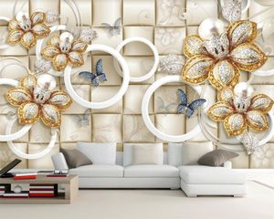 3D flor papel de parede 3d círculo luxo pérola lindo flor estereofonto tv fundo decorativo seda 3d mural papel de parede
