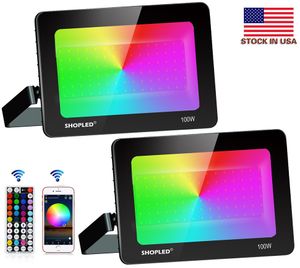 Us stock + 100W RGB Proiettori a LED bianco freddo caldo Illuminazione per esterni LED Flood Light 44Key Telecomando RF Bluetooth APP