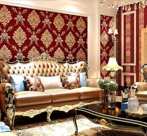 Luxury Europe Metallic 3D Damask Vinyl Wallpaper Wall Paper Bedroom Living Room Wallpapers Roll dark red wall covering