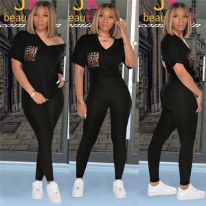 Plus size 3X Women summer tracksuits casual short sleeve T-shirt+pants two piece set solid color plain outfits black blue sportswear 3652