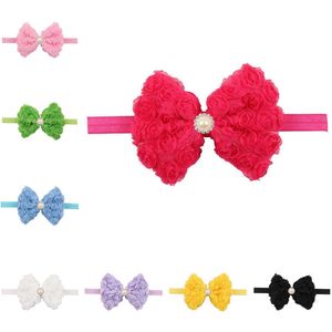 EPECKET DHL Freies Schiff Doppelschicht bestickte Rose Kinder Chiffon Bow Headband Datg092 Haarschmuck Stirnbänder