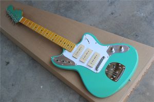 Factory Custom Green Electric Guitar z białą pickguard, żółtą kłębek, można dostosować 21 progów, można dostosować