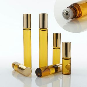 10ml 5ml 3ml Mini Roll On Bottiglia di vetro fragranza PROFUMO Ambra Marrone BOTTIGLIE DI VETRO SPESSORE Bottiglia di OLIO ESSENZIALE Acciaio Metallo Sfera roller LX2961