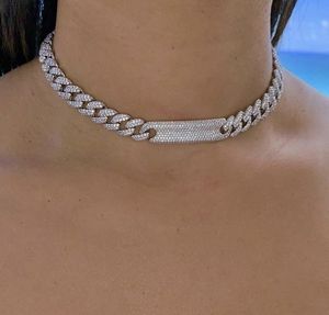 Iced out bling 5A cubic zirconia cz Miami cuban link chain hip hop bling women choker necklace 15" 16" gold silver Color