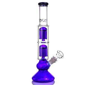 Hookah Blue Beaker Glass Bongs 12.6 inch tall double six arms tree percolator water pipe high quality oil rigs 18.8mm joint