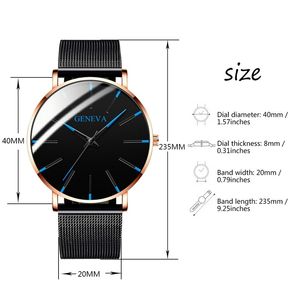 Genf Ultra Dünne Herren Uhren Blauen Zeiger Freizeit Quarz Armbanduhr Edelstahl Mesh-Armband Zifferblatt Uhr Geschenk Relogio Masculino1181f