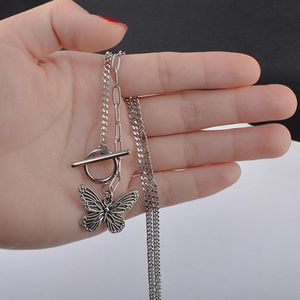 Fashion Ancient silver butterfly necklace OT buckle clasp Necklace pendants chains women fashion jewelry will and sandy gift