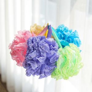 Fashion Lace Mesh Pouf Sponge Bathing Spa Handle Body Shower Scrubber Ball Colorful Bath Brushes Sponges HHC1802