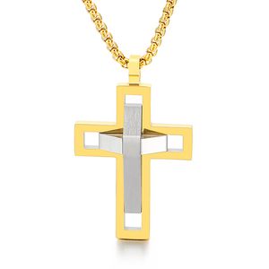 BrandNew Smycken Rostfritt Stål Guld Silver 3D Cross Pendant Charms Halsband 3mm 24 tum Rolo Kedja för Mens Xmas Presenter