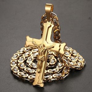 Fashion Men Boys Necklace Jewelry Men's Jesus Cross Pendant Stainless Steel Charms Gold/Silver Color Long Chain Necklace