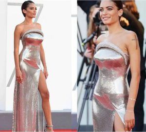 Akşam elbisesi yosef aljasmi gümüş payetler bölünmüş askısız Kylie Kendal Jenner Kadınlar SM Kardashian Slender daha ince görünüyor
