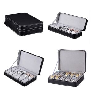 Watch Boxes & Cases 6/10/12 Slots Box PU Leather Portable Zipper Quartz Watches Case Holder Organizer Black Jewelry Display Gift