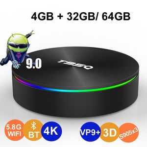 T95Q Android 9.0 TV Box 4G 64G Dual Band Wifi 2.4G 5G Bluetooth Amlogic S905X3 Quad Core Smart TVbox Set Top Boxar 4K 3D Media Player Lights