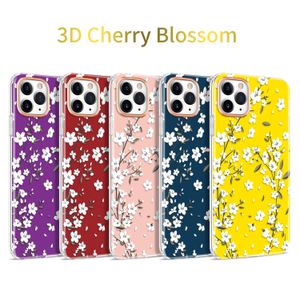 Çift Katmanlı Desenler 3D Kiraz Çiçeği Dayanıklı Kılıfları iPhone 12 Mini 11 Pro XS Max XR X 8 7 Artı SE2020 Telefon Kapak
