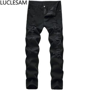 Herren Distressed Jeans Männlich Zerrissenes Loch Gerade Denim Hosen Hip Hop Streetwear Hohe Taille Hose Männer Schwarz Vintage Casual Jean1818